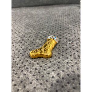 Monet Gold Tone Christmas Stocking Brooch Pin Rhinestone Accents Festive Design